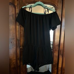 Fabletics black romper with embroidered detail